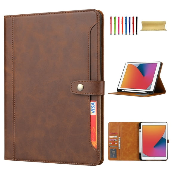 Flip Case for Apple iPad 6th 5th Gen 9.7"/ iPad Air 1 2, with Pencil Holder Smart Cover Auto Sleep Wake Protective Documents Pocket Stand Snap Closure Case for iPad 6th 5th Gen 2018/2017, Coffee