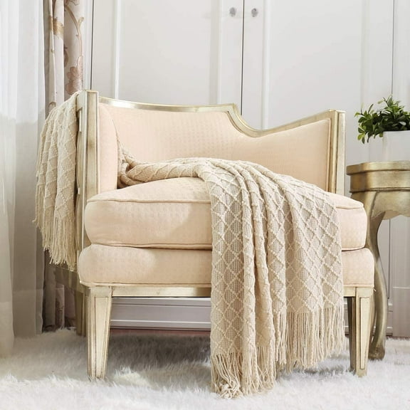 CREVENT Home Decor Rústico Sofá Silla Cama Manta, Suave, Cálida y Ligera en Primavera Verano (50''X60'' Beige/Marfil)