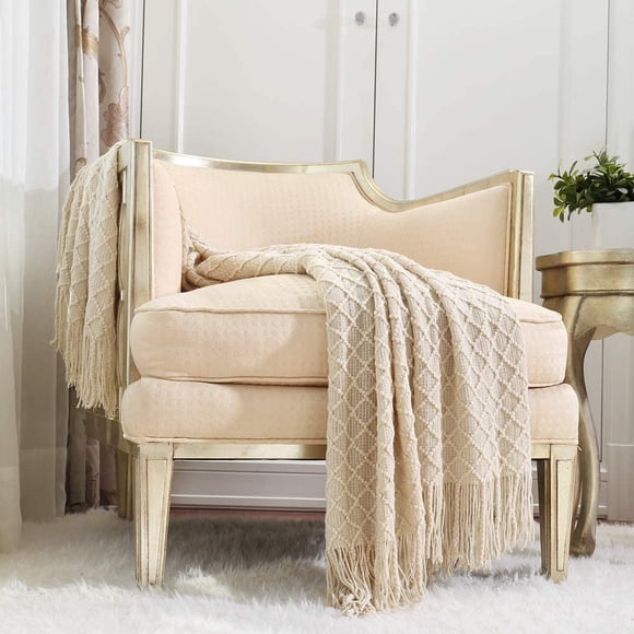 CREVENT Home Decor Rústico Sofá Silla Cama Manta, Suave, Cálida y Ligera en Primavera Verano (50''X60'' Beige/Marfil)