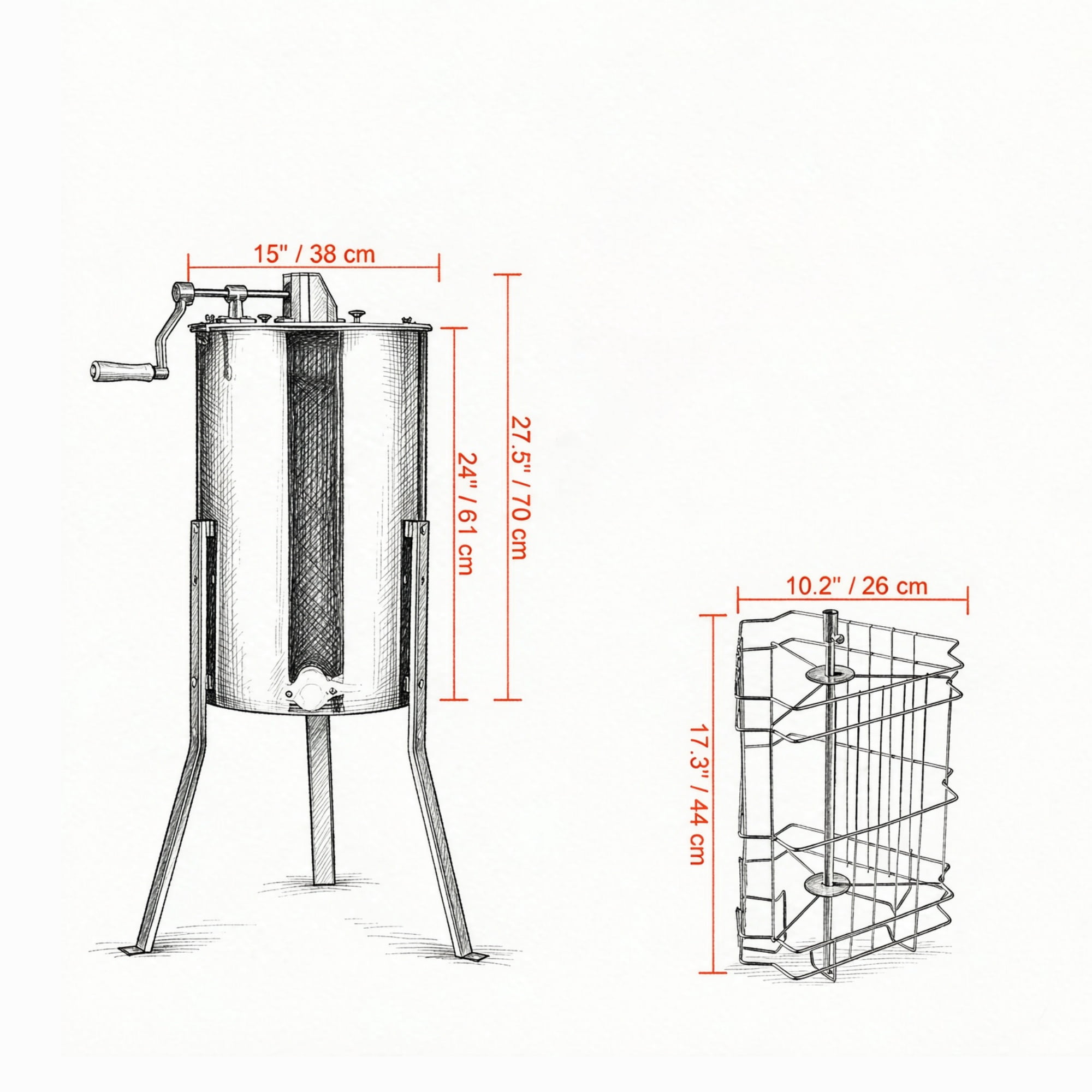 3-Frame Manual Honey Extractor, Stainless Steel Beekeeping Honey Spinner with Adjustable Stand & Lid