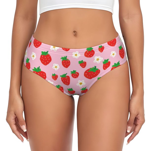 Fotbe Hand Drawn Strawberry Calzones Estampados para Mujer – Ropa Interior de Algodón, Cómoda, Suave y Elástica-Medium