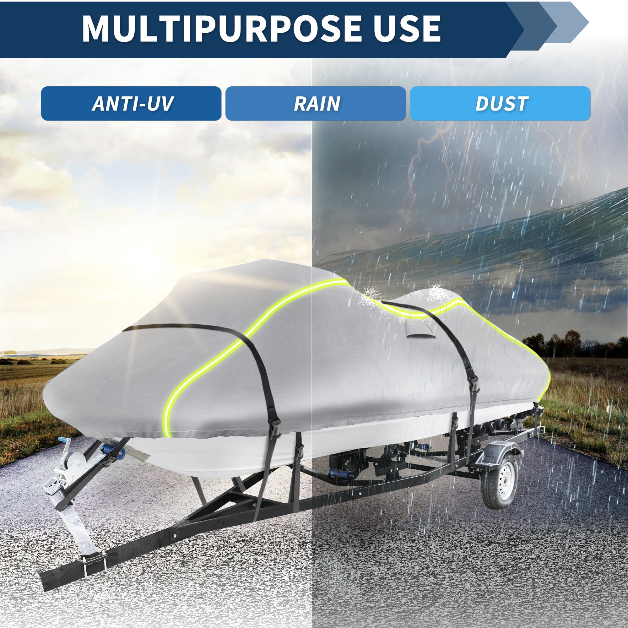 Unique Bargains 300D Duty Oxford Anti-UV Waterproof Trailerable PWC Cover Silver 90"