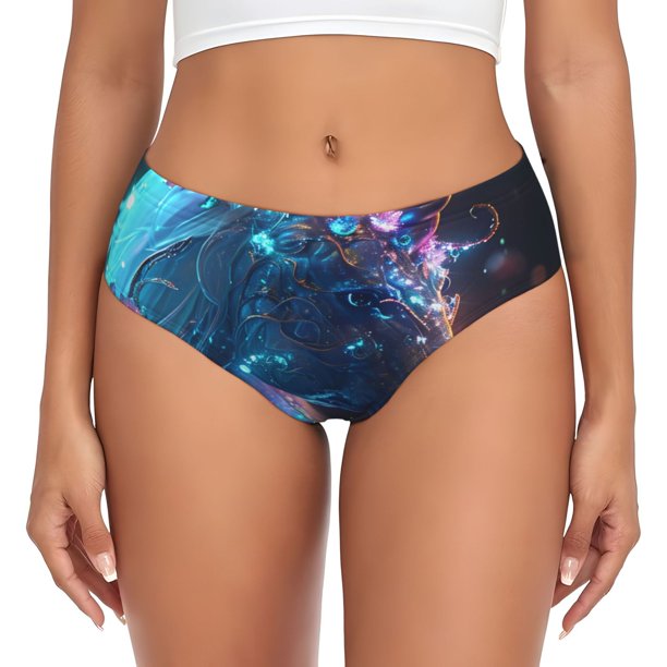 Fotbe Crystal Pattern White Horse Calzones Estampados para Mujer – Ropa Interior de Algodón, Cómoda, Suave y Elástica-Large