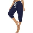 thumbnail image 4 of Women's Crop Sweatpant Capri Pants Lounge Drawstring High Elastic Waist Wide Leg Pant Cinch Sport Bottom Trousers Navy XX-Large, 4 of 6