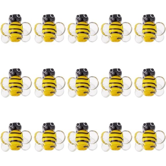 15Pcs Handmade Lampwork Beads 3D Bees Gold 15.2~16x14.5~16.5x11.2mm Hole: 1.2~1.4mm