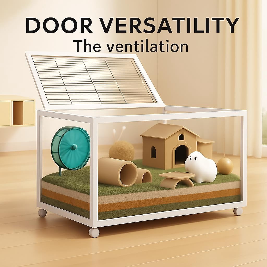 Hamster Cage,360° Viewing Transparent Hamster Habitats with Universal Wheels,Chew-Proof Dual Door Small Animal Habitat, Portable Hamster House for Rats, Guinea Pigs