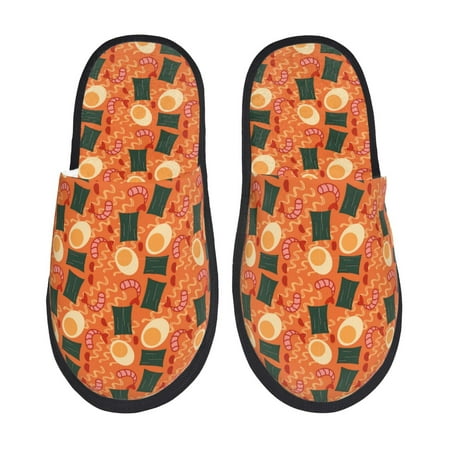

Sikiie Ramen Noodle Soup Fuzzy Slip-on Slippers Warm Cozy Soft Lightweight Memory Foam Indoor House ShoesLarge