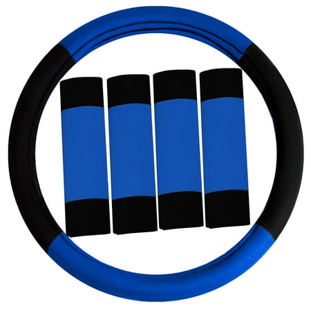 Foam Padded Steering Wheel - FH GROUP Modernistic Steering Wheel Cover and Seat Belt Pads, Blue