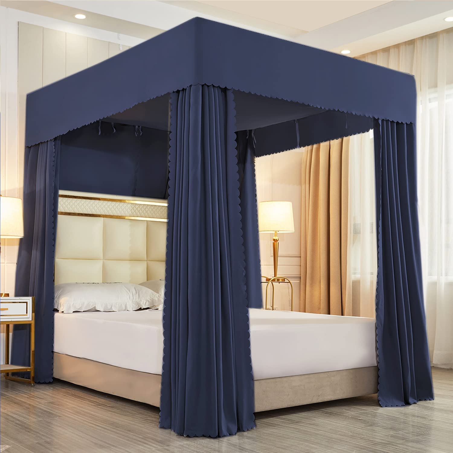 Four Corner Post Bed Canopy Curtains Sheer Bedroom Decoration Lightproof Not Include Poles Queen