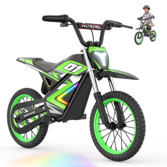 APEXWILL 36V Kids Electric Dirt Bike, Peak 750W Electric Motorcycle Ride on Dirt Bike for Kids Aged 5-12, 12 Miles Long Range, 3 Speed Modes, Twist Grip Throttle, Max 19 MPH, Green