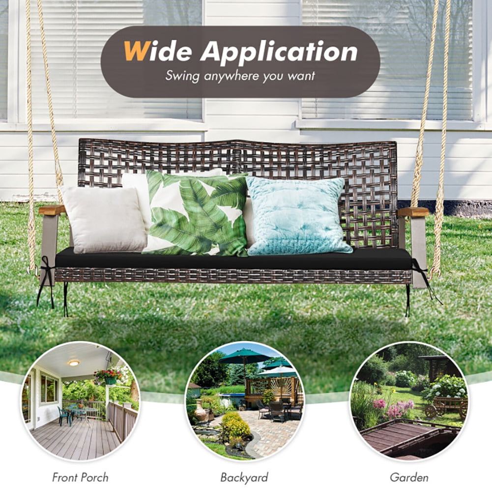 Aimee Lii 2-Person Rattan Hanging Porch Swing Chair, Swing Chair Outdoor, Black Aimee Lii 2-Person Rattan Hanging Porch Swing Chair, Swing Chair Outdoor, Black