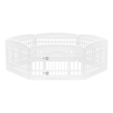 IRIS USA 24" Exercise 6-Panel Pet Playpen with Door, Dog Cat Playpen For Puppy Small Dogs Keep Pets Secure Easy Assemble Easy Storing Customizable Non-Skid Rubber Feet, White
