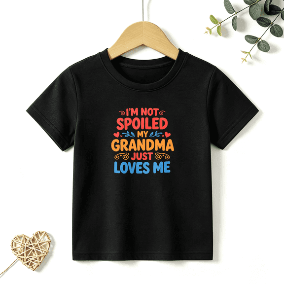 Boys Graphic T Shirt Grandma Loves Me Quote Short Sleeve Tee Grandparent Gift Style Casual Wear 100% Cotton Soft Kids Tops 4-13Y