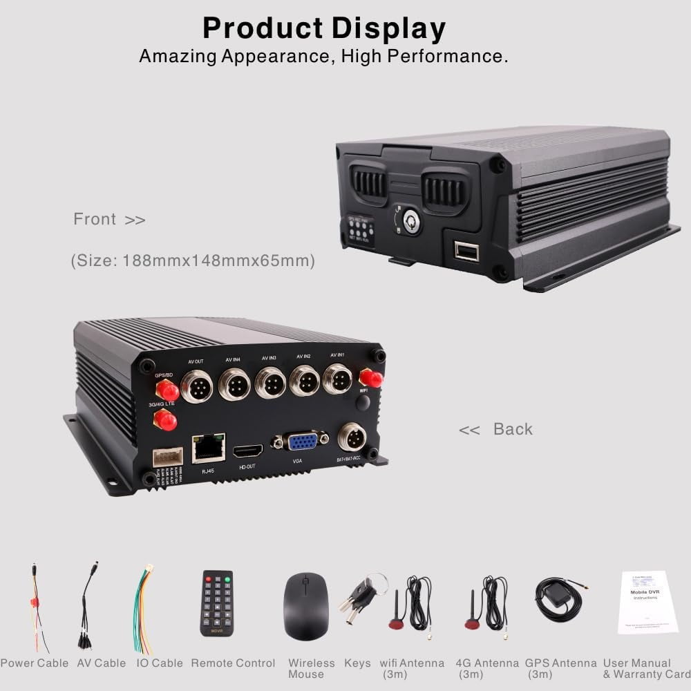 JOINLGO 4CH GPS 4G Mobile DVR Kit - 1080P Vehicle Surveillance System With 4 Cameras