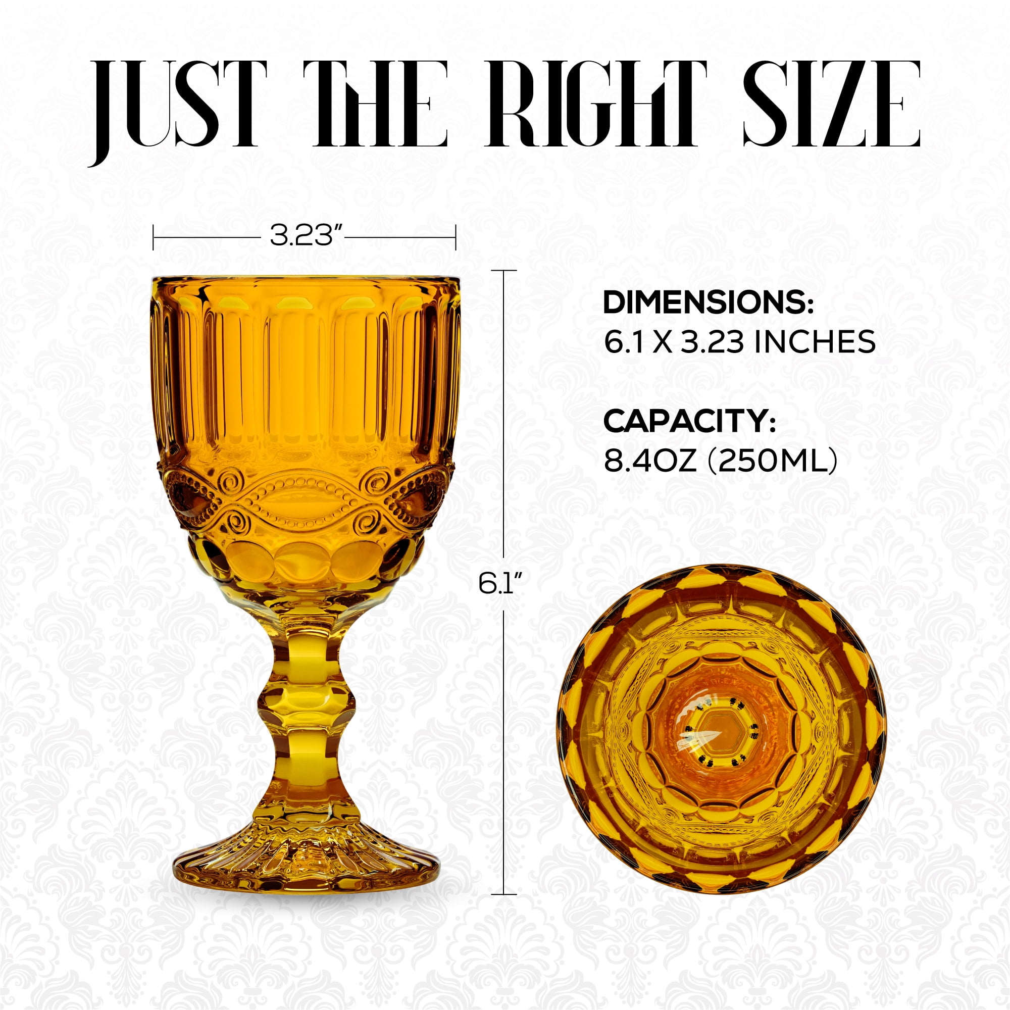 Elle Decor Stylish Glass Goblets, Set of 6 - 8.4oz Stemmed Wine Glasses for Red/White Wine - Elegant Drinkware for Entertaining, Special Occasions, Dinner Parties, Summer Celebrations (Amber)