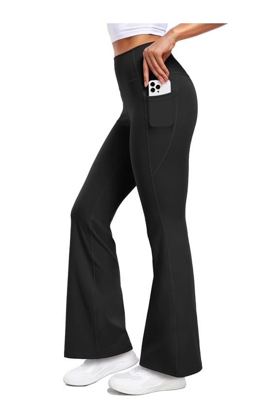 ButterSoftFlex Womens Flare Leggings Athletic Yoga Workout Pants Bootcut High Waist with Side Pockets,Black,US Size L