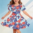 thumbnail image 2 of Auroural Girls Clothes 14-16 Outfits Girl's Flower Print Round Neck Short Sleeve Dress Classic Girls Back Summer Dress, 2 of 7