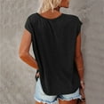 thumbnail image 4 of Summer Short Sleeve V Neck Loose Fit Spandex T Shirts for Women Black Cap Casual Tops Solid Color Blouse, 4 of 6
