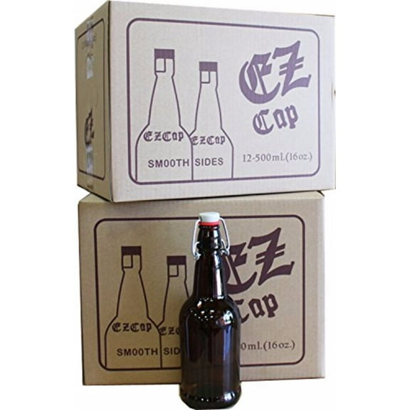 16 oz. EZ Cap Amber Glass Beer Bottles-2PK