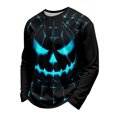thumbnail image 2 of Halloween Neon Glow Pumpkin Spider Web Shirt for Men, Crew Neck Long Sleeve Casual Top Pullover, Cool Streetwear Party Clothes Sky Blue XL, 2 of 5