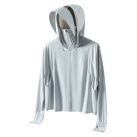 Pisexur Sun Protection Clothing Men UPF 50 Long Sleeve Shirt Men Sun Protection Clothing UPF50+outdoor Summer Ice Silk Sun Protection Sports Solid Color Sleeve Hooded Silver,XL