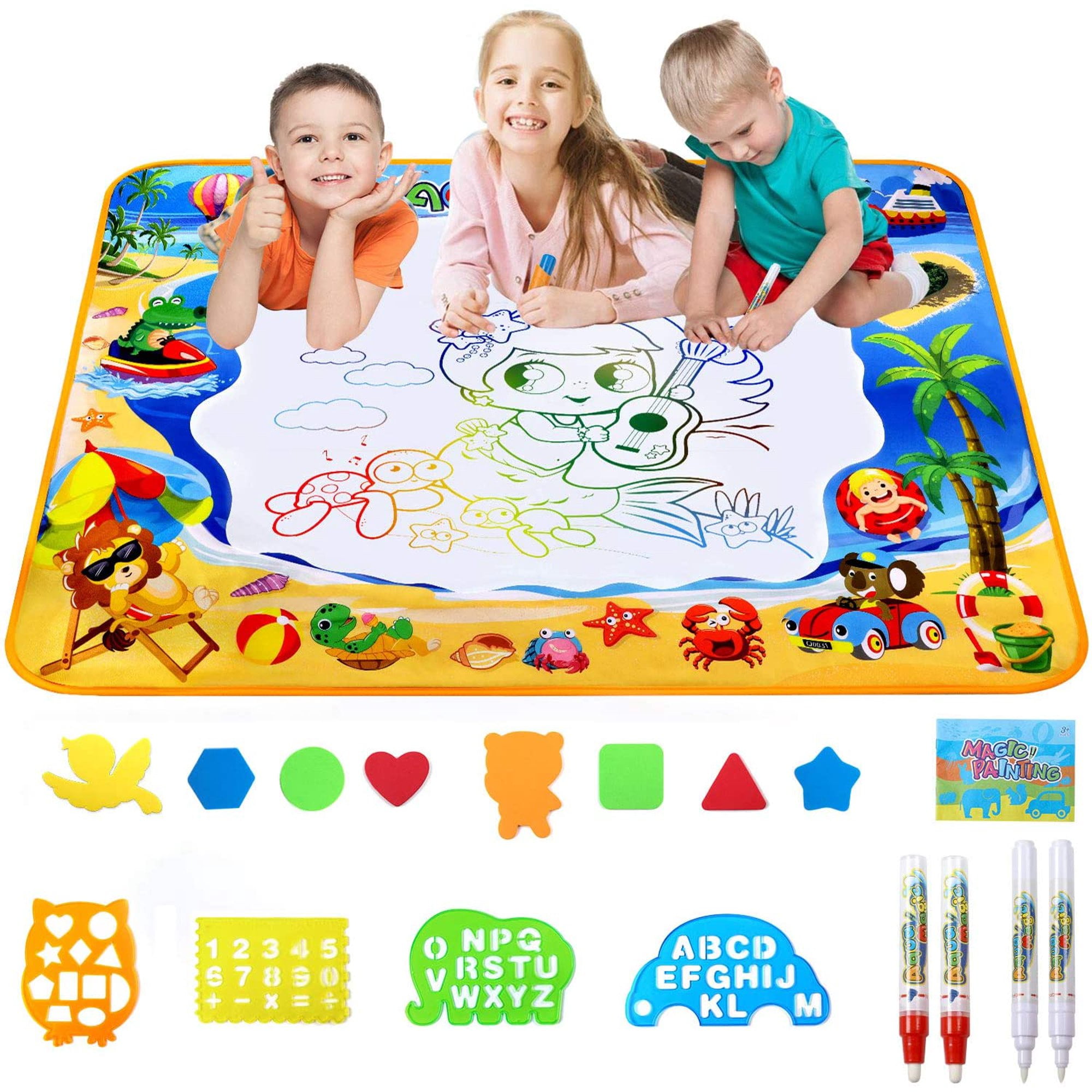 Water Doodle Mat, 40x32 Inches Aqua Doodle Mats for Toddlers 1-3, Water Drawing Mat, Painting Mat Kids Educational Learning Toys 2 3 4 5 6 Year Old Girl Birthday Gifts