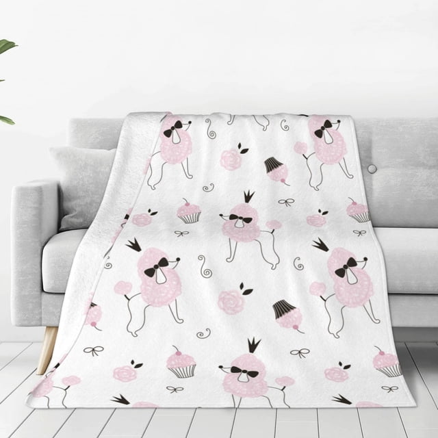 Fotbe Cute Poodle Dog Manta de Franela Acolchonada con Estampado, Súper Suave y Esponjosa, Extra Grande para Sofá, Cama, Uso Todo el Año-60"x50"