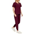 thumbnail image 4 of WTOBBY Women's Short Sleeve V-Neck Scrubs Set with Pockets, 2-Piece Nursing Uniform, Medical Workwear for Healthcare Professionals, Durable and Easy Care Fabric,Wine S, 4 of 6