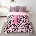 thumbnail image 2 of Manfei Girls Pink Leopard Print Bedding Comforter Set 7pcs, Glitter Personalized Letter F King Bedding Sets, Cheetah Print Monogrammed Bed Sheets, Lightweight Room Decor, 2 of 8