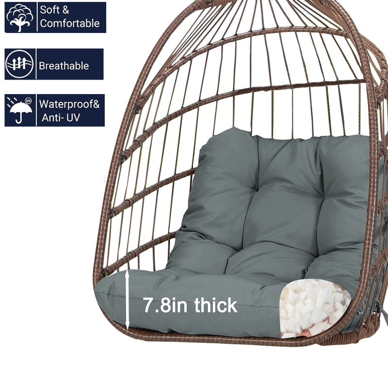 Outdoor Egg chair cushion replacement,Waterproof hanging hammock swing chair cushions,Papasan Rocking Chair pad for Patio Bedroom Porch Garden（Dark gray）