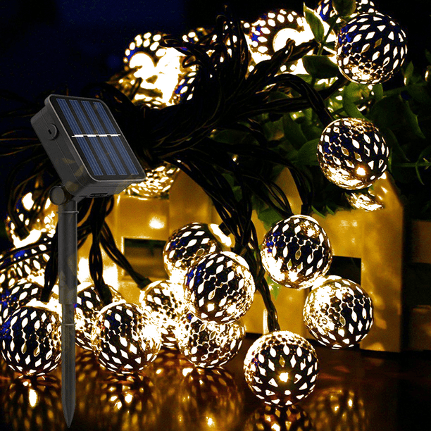 Uds. Cadena de luces de bola Solar de Marruecos-bola dorada (luz blanca) Solar 8 funciones 6,5 m 30 luces Ormromra CPB-US-DYP846-6