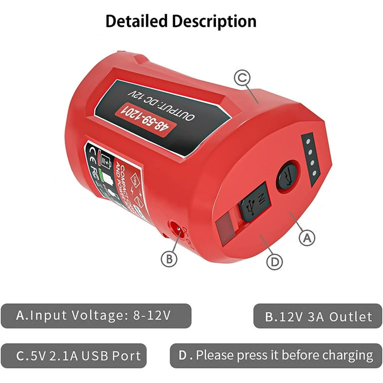 Replacement M12 USB Power Source Charger Adapter for Milwaukee M12 