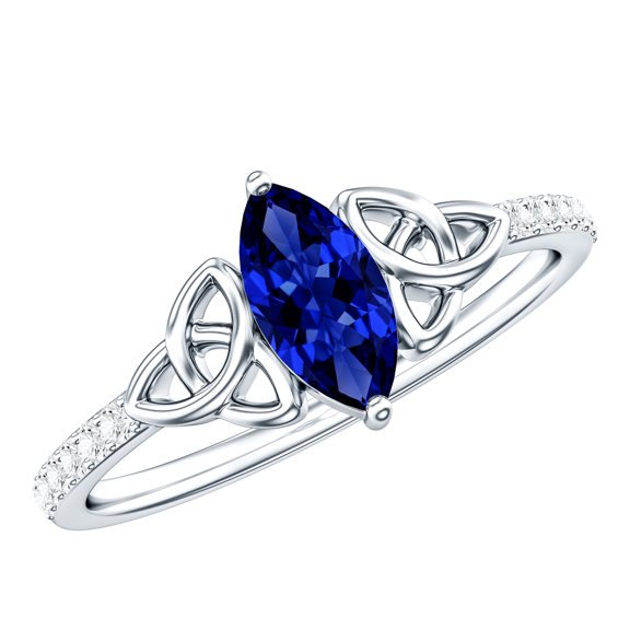 Rosec Jewels Lab Grown Blue Sapphire Marquise Engagement Ring with Celtic Knot (0.75 Ct, AAAA Grade) - Blue Sapphire Diamond Ring, 925 Sterling Silver, US 4.00