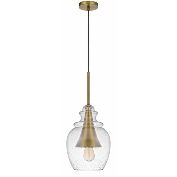 Cal Lighting Girona 1-Light Metal & Glass Pendant in Antique Brass/Clear