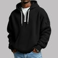 thumbnail image 7 of Men's Thermal Hoodie Long Sleeve Solid Drawstring Pullover Top with Pockets Black S, 7 of 7