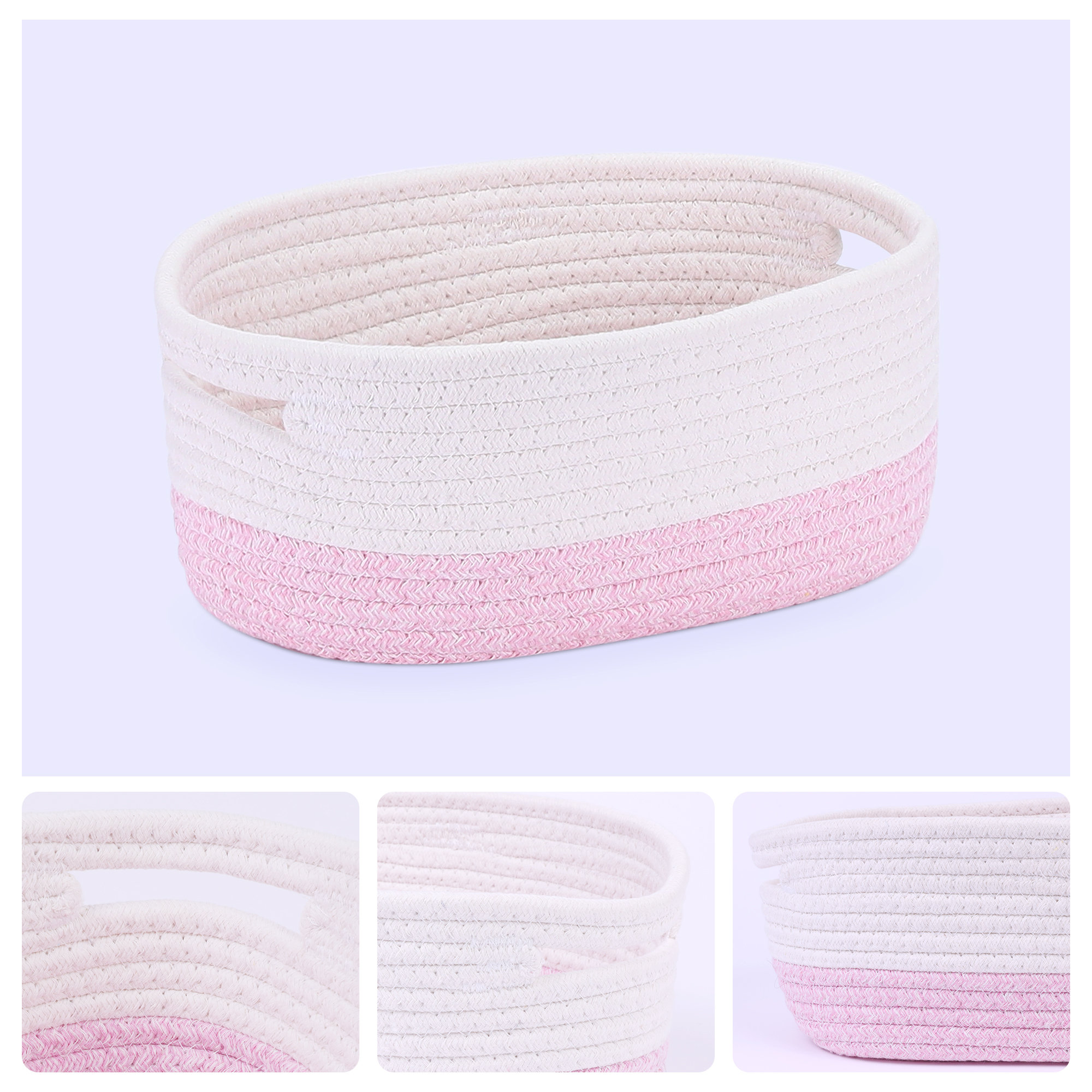 Unique Bargains Woven Storage Basket Shelf Storage Bin for Home Clothes with Handles Pink
