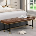 thumbnail image 4 of Modern Faux Leather Bench for Living Room and Bedroom, End of Bed Entryway Bench with Solid Metal Shelf, Padded Seat, Brown, 4 of 8