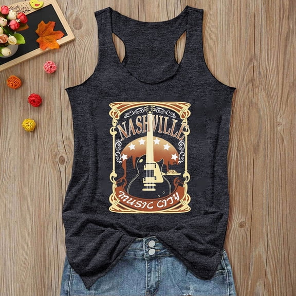 Tank Tops Women Women's Casual Relaxed Country Music Print Tank Womens Camisole Grey L