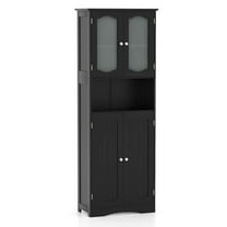 Costway 64.5" Tall Bathroom Cabinet with Tempered Glass Doors Adjustable Shelves Black
