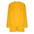 thumbnail image 4 of BXINGOHAI 2 Piece Outfits for Women fall winter Thin Fleece Sets Crewneck Long Sleeved Tops and Elastic Waist Shorts Loungewear Set Sale Yellow,M, 4 of 6