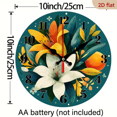 thumbnail image 3 of 2D Flat, 1pc 10 Inch Floral Wall Clock - Elegant Floral pattern in White, Yellow, Green, Orange, Brown - Quiet Non-Ticking Movement - Perfect for Living Room, Bedroom, Office, Meditation Spaces -, 3 of 7