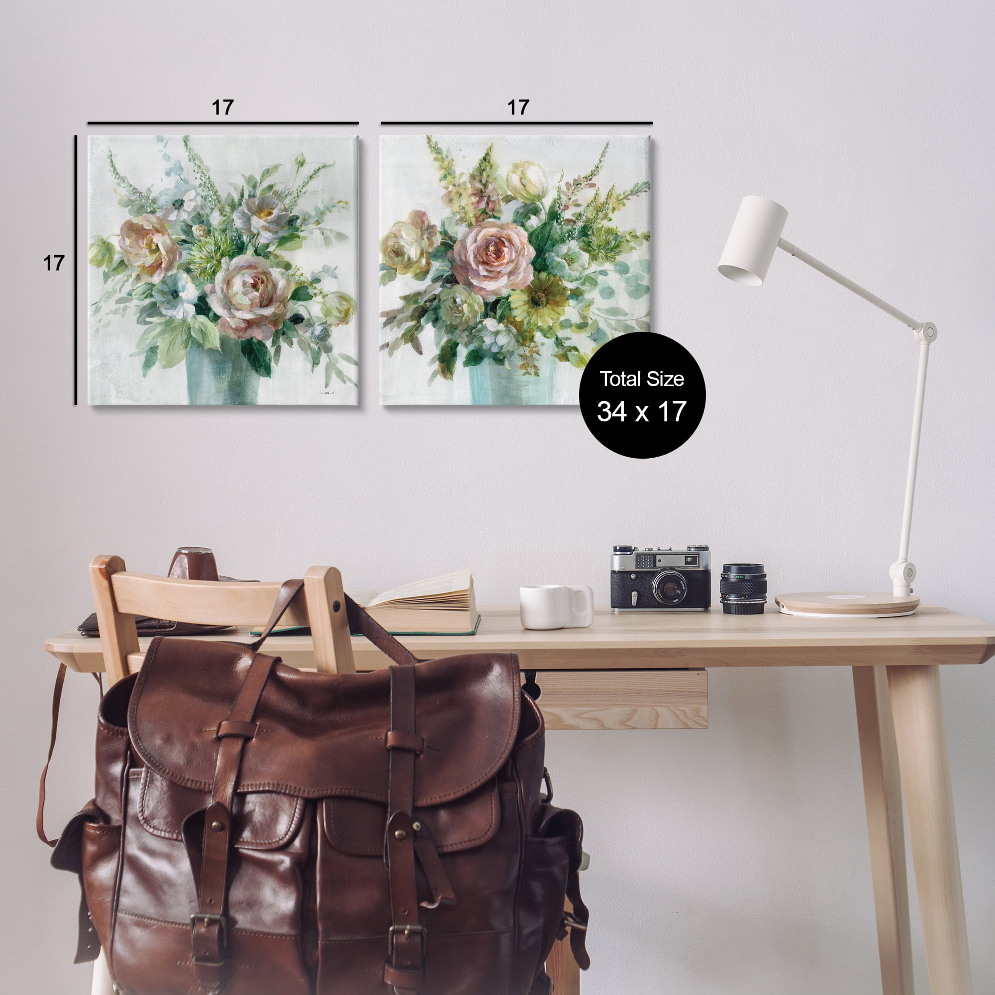 Stupell Industries Sage Peach Still Life Florals Plants & Flowers Painting Wrapped Canvas Art Print Wall Art, 17 x 17, Set of 2