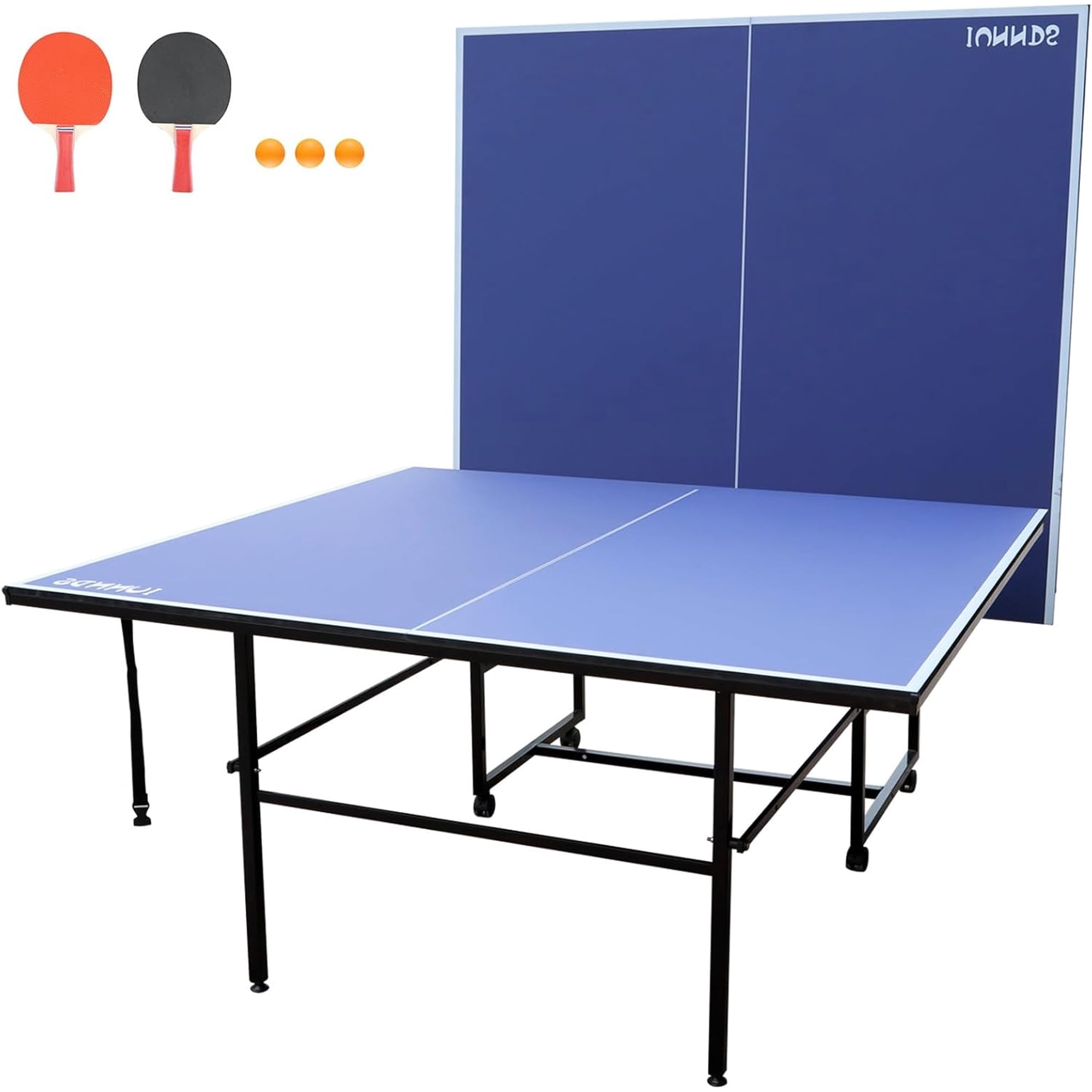 HooKung 9ft Foldable Ping Pong Table, Profession Portable Table Tennis Table Set with 2 Paddles and 3 Balls for Indoor Outdoor Games