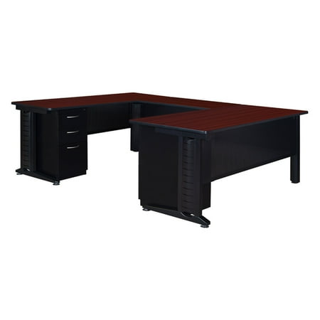 UPC: 0843532003299 | Regency 66 in. Fusion Double Pedestal U-Desk with 42 in. Bridge Mahogany