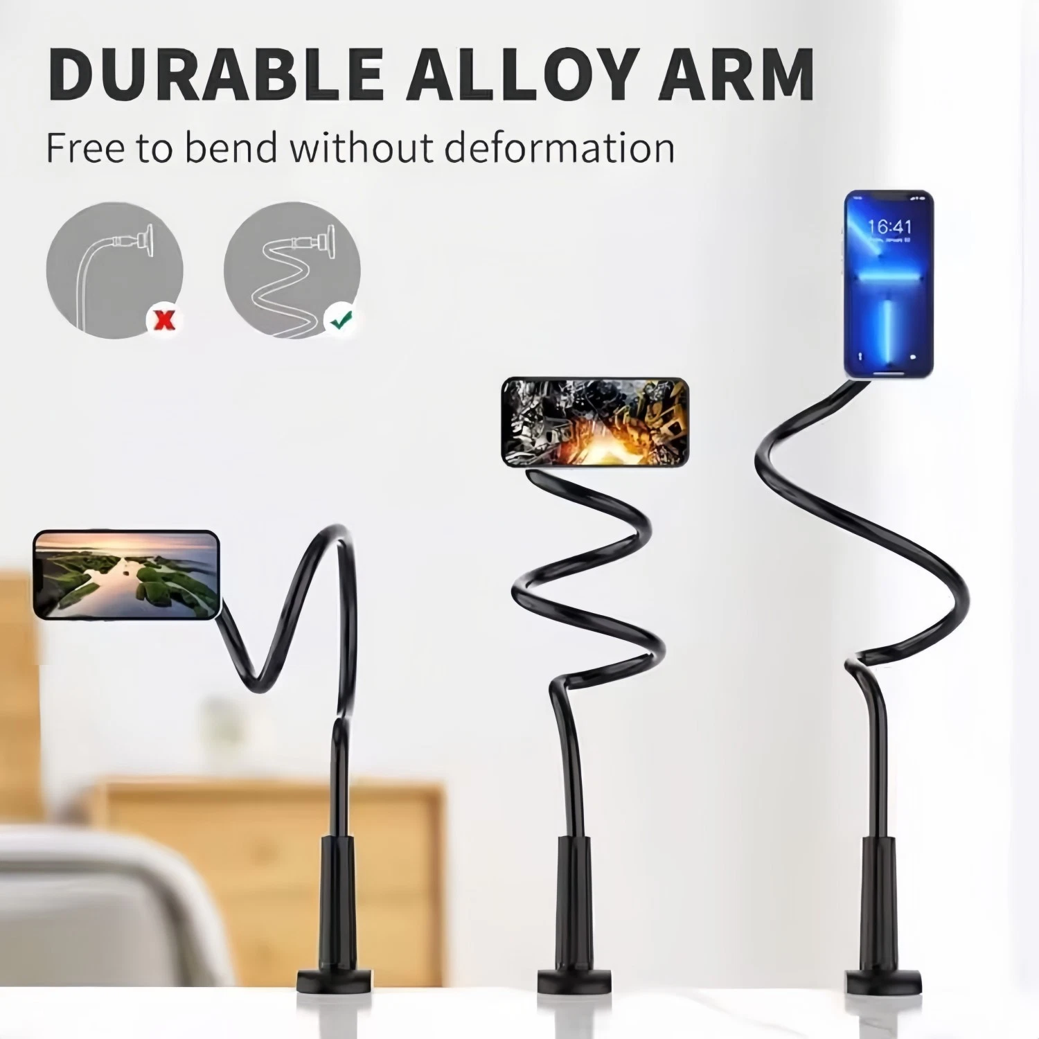 Magnetic Phone Holder For Bed Laying Down Bedside Gooseneck Stand Flexible Mount