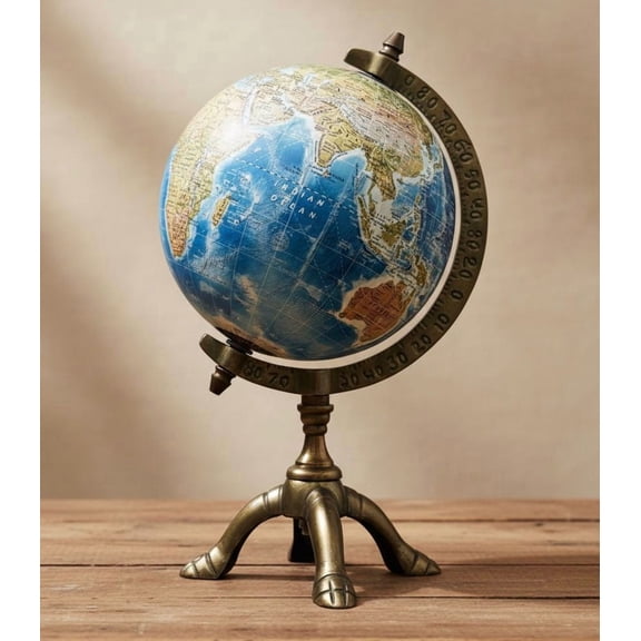 Antique Style Handmade Brass Tabletop Globe, 12 Inch Decorative Vintage World Globe for Home Office Study Desk Decor
