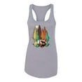 thumbnail image 2 of Trippy California Redwoods Forest Fox Silhouette | Womens Fashion Jersey Racerback Tank Top, Heather Grey, Large, 2 of 4