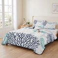 thumbnail image 2 of Full Quilt Set 78''x90'', Teal Blue Grey Coastal Lightweight Bedspread Coverlet Set with 2 Pillow Shams, Summer Beach Coral Shell Starfish Breathable All Season Quilt Bedding for Bedroom/Guest Room, 2 of 9