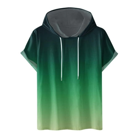 DDAPJ pyju Mens Hoodies 2024 Fashion Gradient Printed Short Sleeve Hooded Sweatshirt Lightweight Drawstring Pullover Hoodie Lightning Deals of Today Prime Army Green S