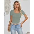 thumbnail image 5 of Womens Tops Summer Square Neck Short Sleeve Shirts Ribbed Knit Slim Fitted Tshirt Casual Tees Clothing, 5 of 5